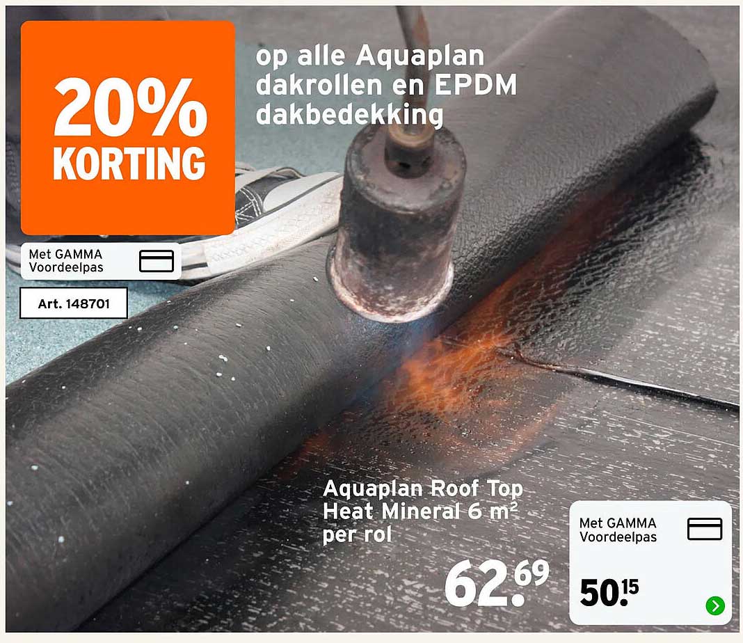 20% KORTING op alle Aquaplan dakrollen en EPDM dakbedekking