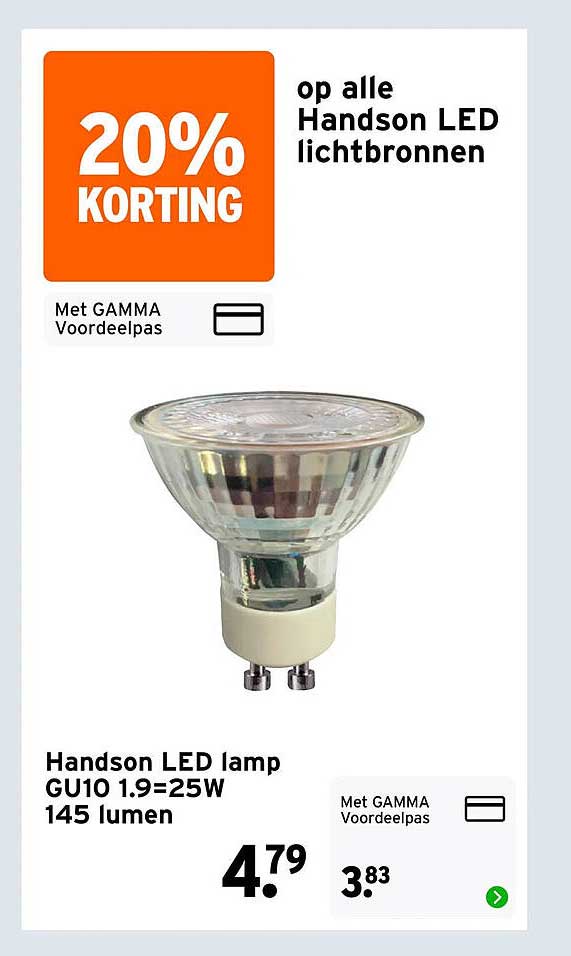 20% KORTING op alle Handson LED lichtbronnen