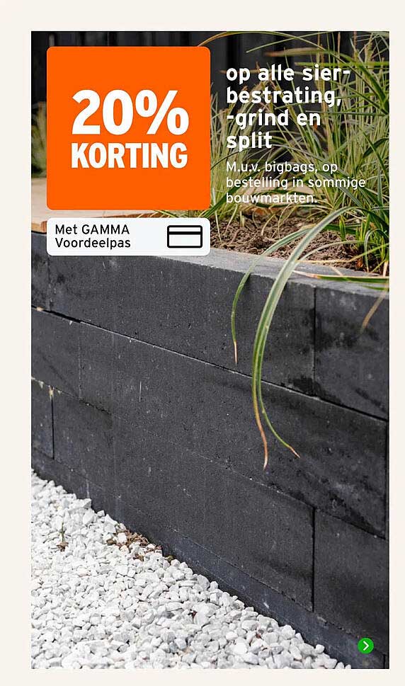 20% korting op alle sierbestrating, grind en split