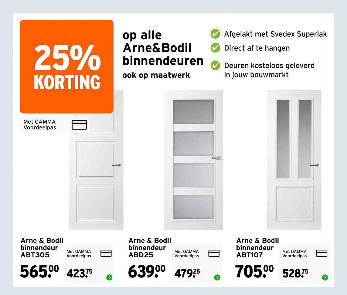 25% korting op alle Arne&Bodil binnendeuren ook op maatwerk