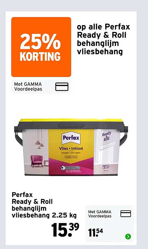 25% korting op alle Perfax Ready & Roll behanglijm vliesbehang