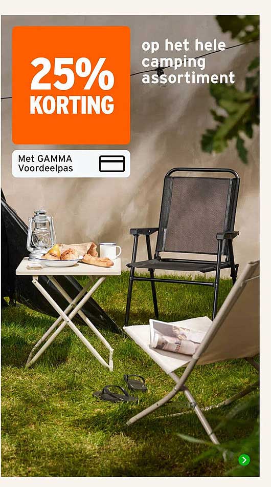 25% korting op het hele camping assortiment met GAMMA Voordeelpas