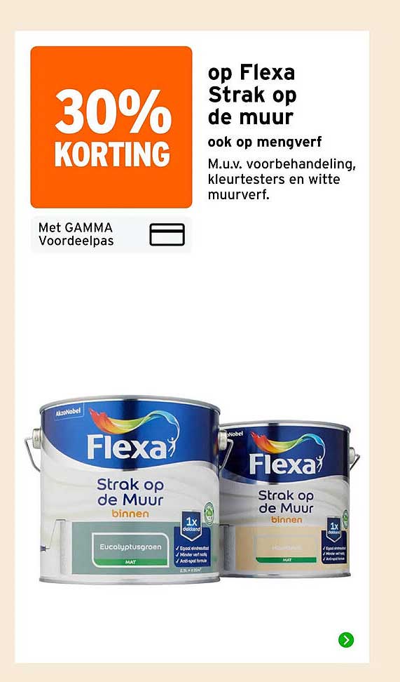 30% korting op Flexa Strak op de muur, ook op mengverf