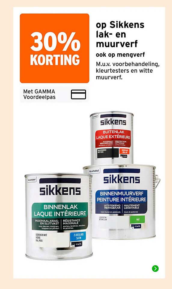 30% KORTING op Sikkens lak- en muurverf ook op mengverf