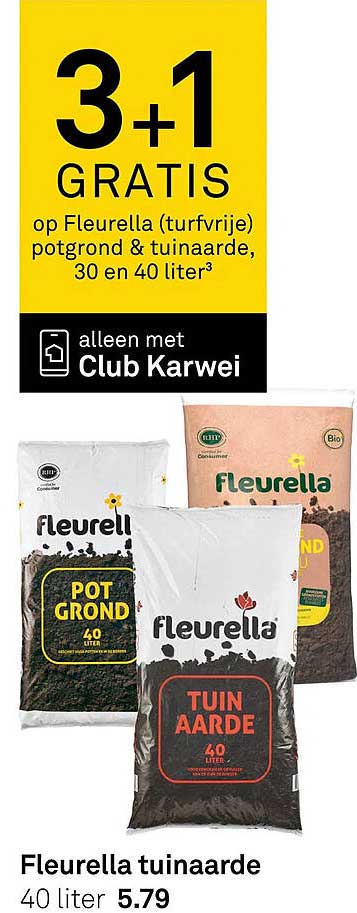 3+1 GRATIS op Fleurella (turfvrije) potgrond & tuinaarde, 30 en 40 liter³