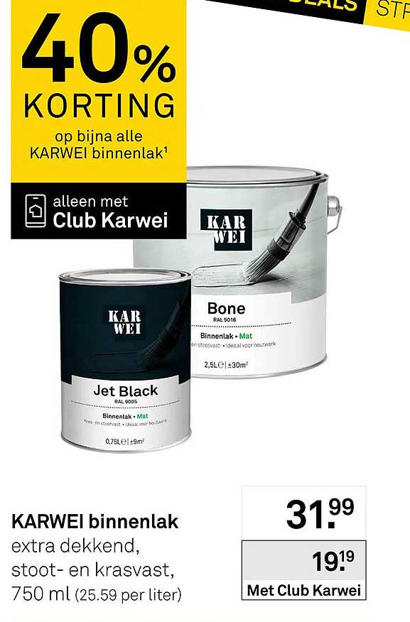 40% KORTING op bijna alle KARWEI binnenlak¹ alleen met Club Karwei