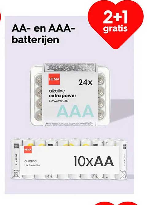 AA- en AAA-batterijen 2+1 gratis
