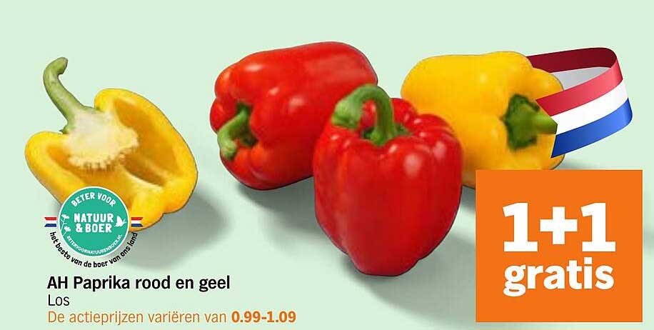 AH Paprika rood en geel Los 1+1 gratis