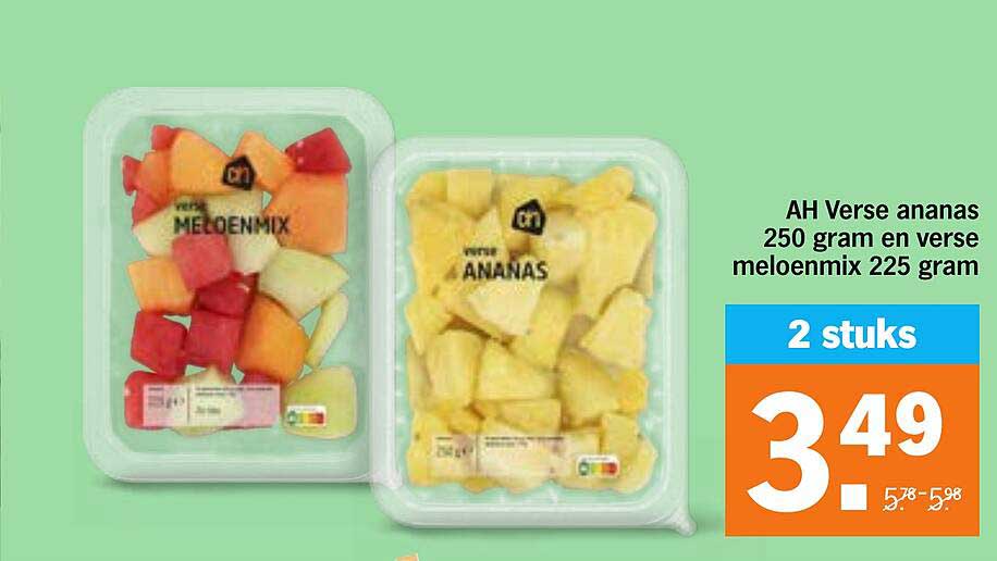 AH Verse ananas 250 gram en verse meloenmix 225 gram 2 stuks