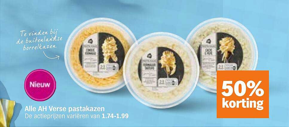 Alle AH Verse pastakazen 50% korting