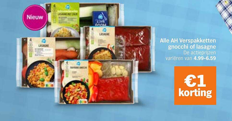Alle AH Verspakketten gnocchi of lasagne €1 korting