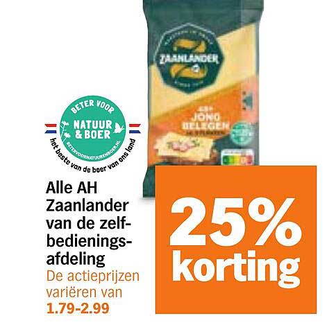 Alle AH Zaanlander van de zelfbedieningsafdeling 25% korting