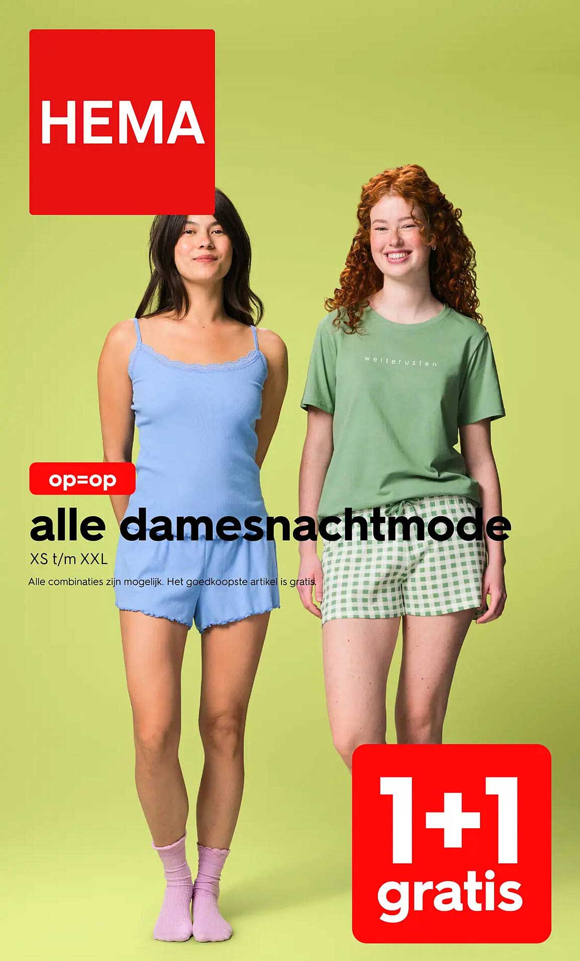 alle damesnachtmode XS t/m XXL 1+1 gratis