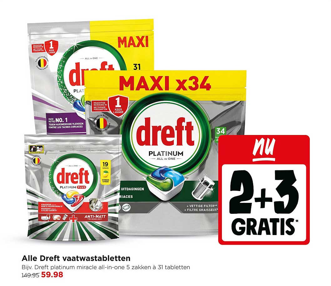 Alle Dreft vaatwastabletten 2+3 gratis