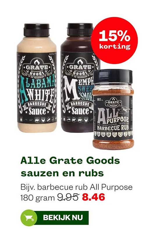 Alle Grate Goods sauzen en rubs 15% korting