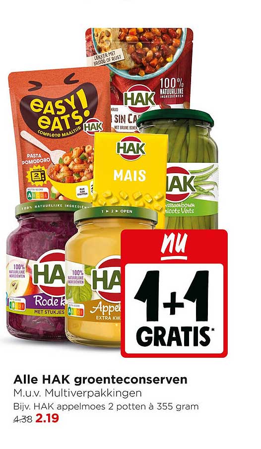 Alle HAK conserven 1+1 GRATIS