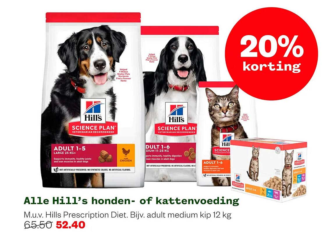 Alle Hill’s honden- of kattenvoeding 20% korting