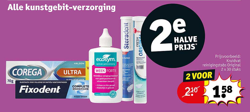 Alle kunstgebit-verzorging 2e halve prijs