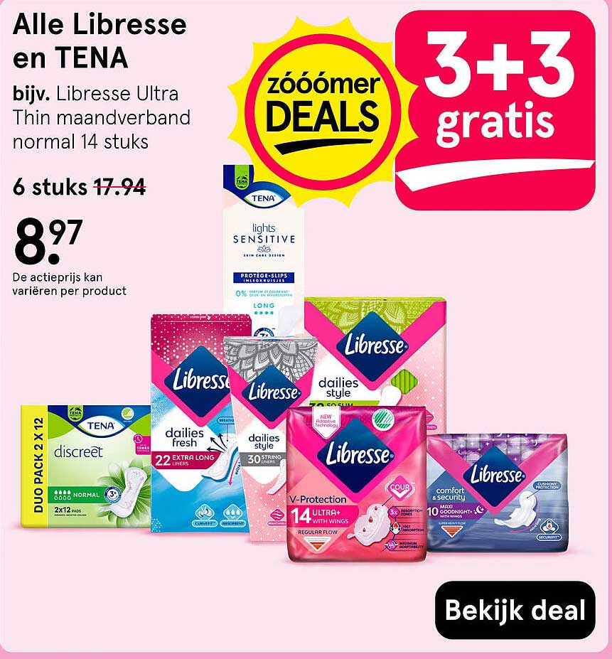 Alle Libresse en TENA - 3+3 gratis