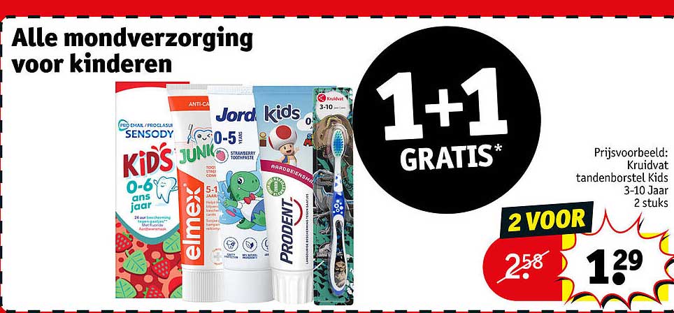 Alle mondverzorging voor kinderen 1+1 GRATIS*