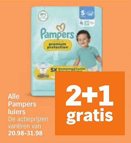 Alle Pampers luiers 2+1 gratis
