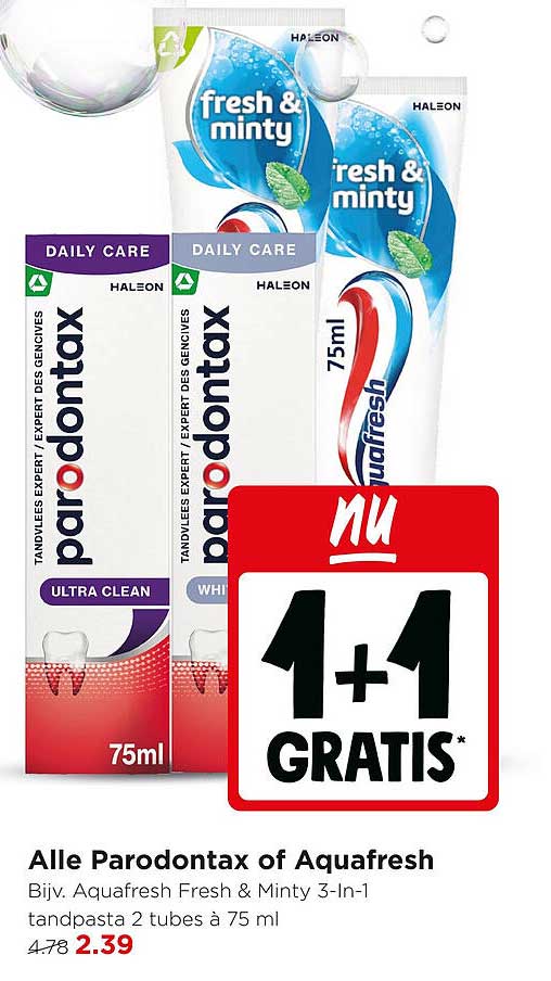 Alle Parodontax of Aquafresh 1+1 gratis