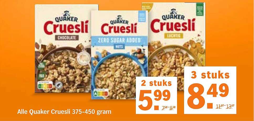 Alle Quaker Cruesli 375-450 gram