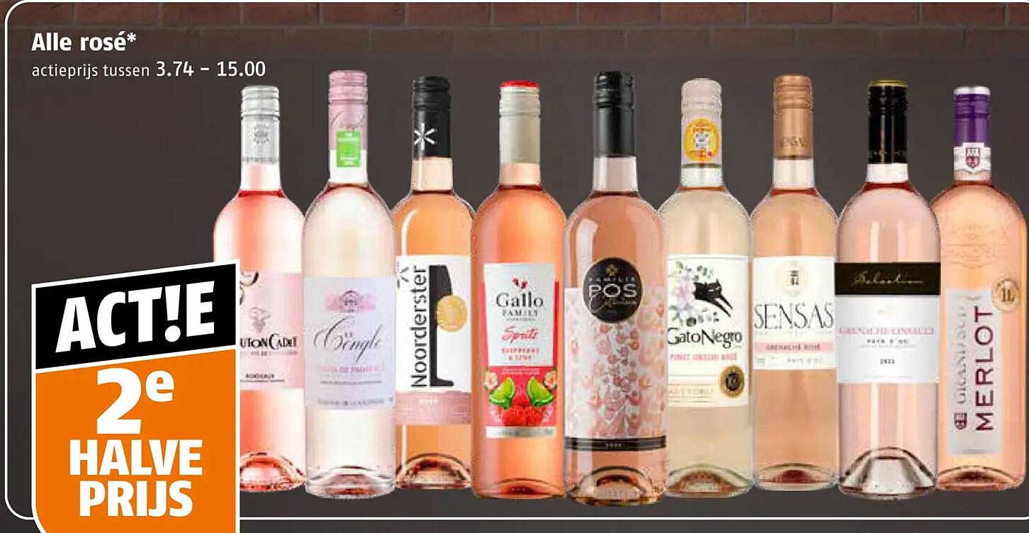 Alle rosé* 2e halve prijs