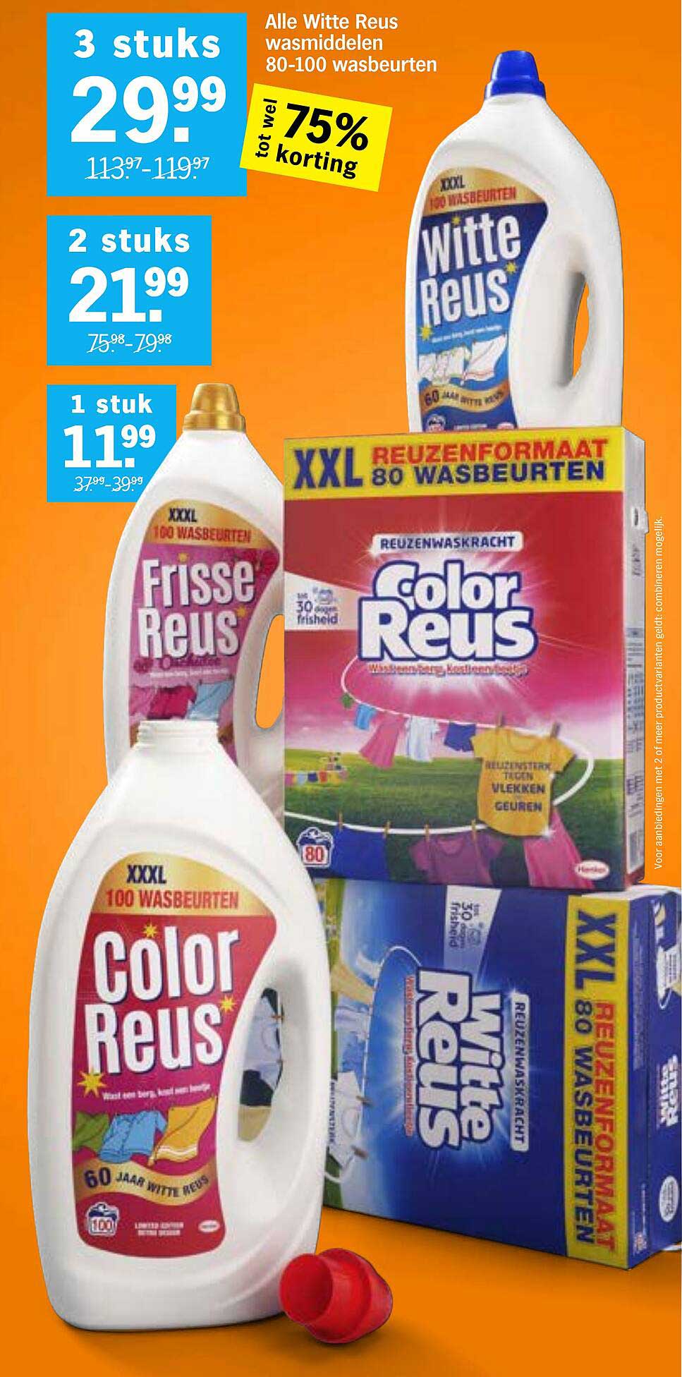 Alle Witte Reus wasmiddelen 80-100 wasbeurten tot wel 75% korting