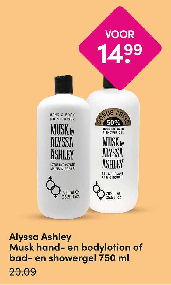 Alyssa Ashley Musk hand- en bodylotion of bad- en showergel 750 ml