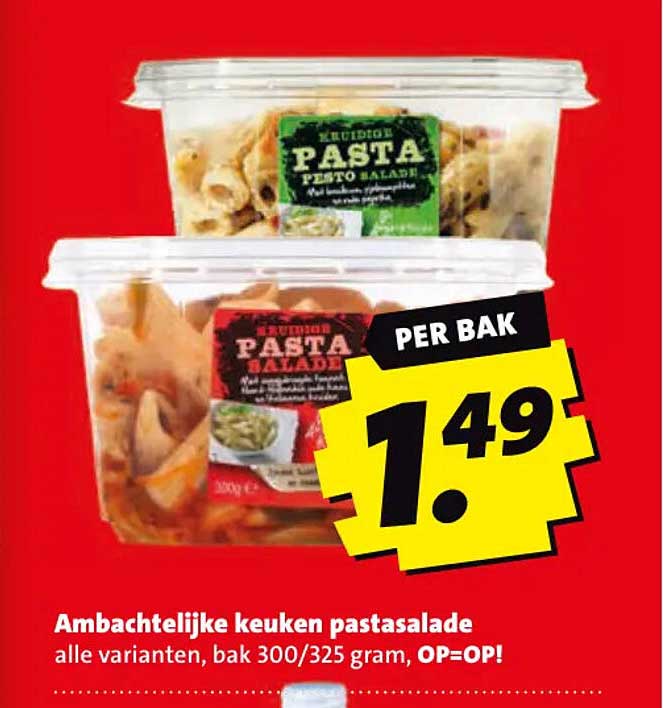 Ambachtelijke keuken pastasalade alle varianten, bak 300/325 gram, OP=OP!