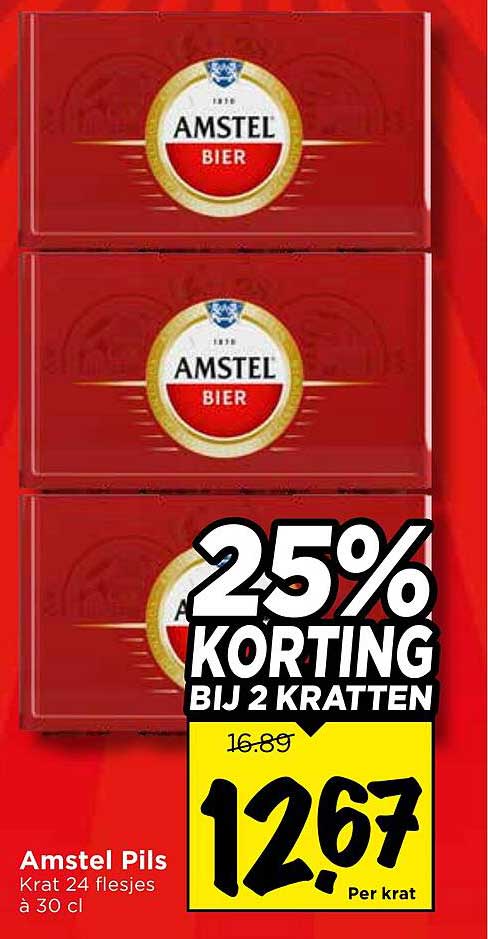 Amstel Pils Krat 24 flesjes à 30 cl 25% Korting bij 2 kratten