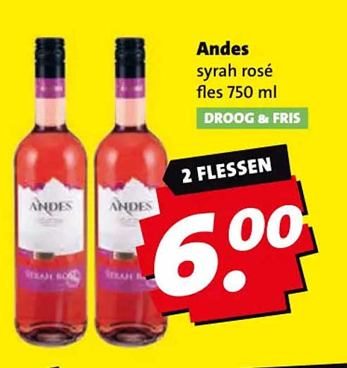 Andes syrah rosé fles 750 ml DROOG & FRIS 2 FLESSEN
