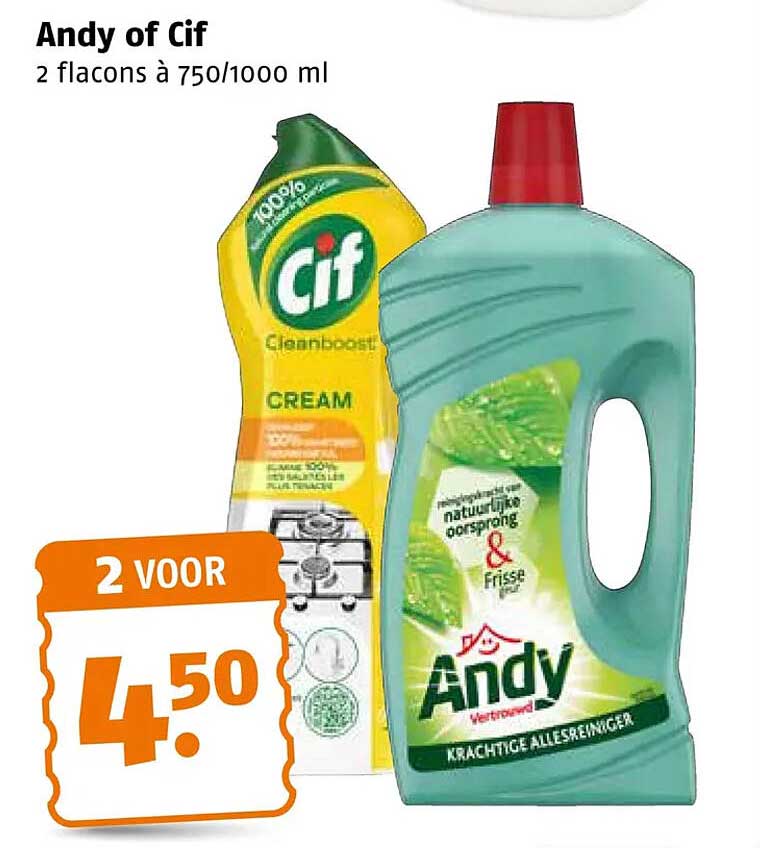 Andy of Cif 2 flacons à 750/1000 ml 2 voor