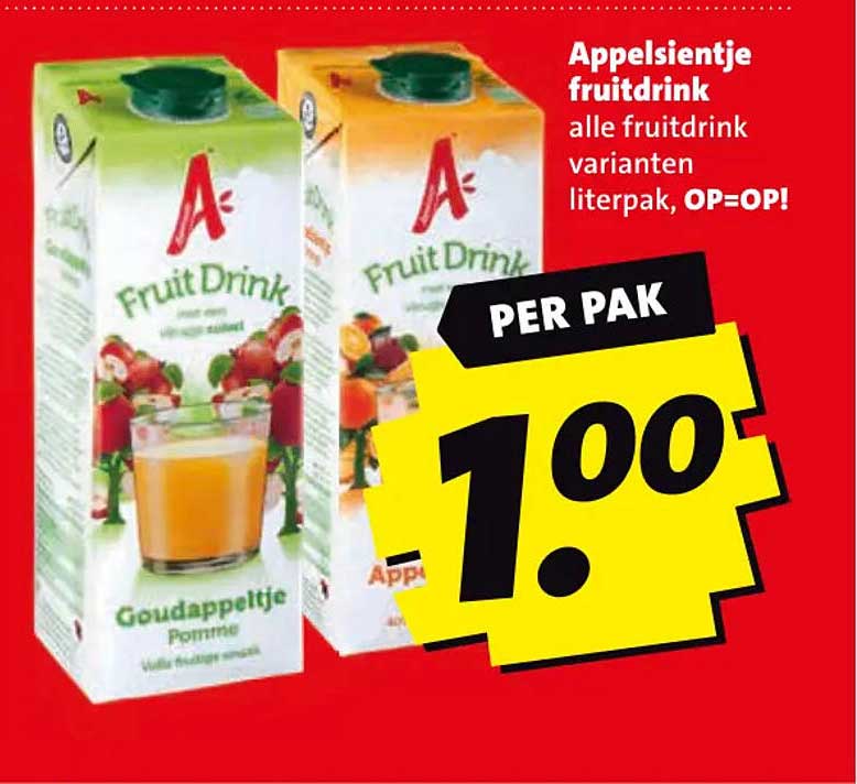 Appelsientje fruitdrink alle fruitdrink varianten literpak, OP=OP! PER PAK