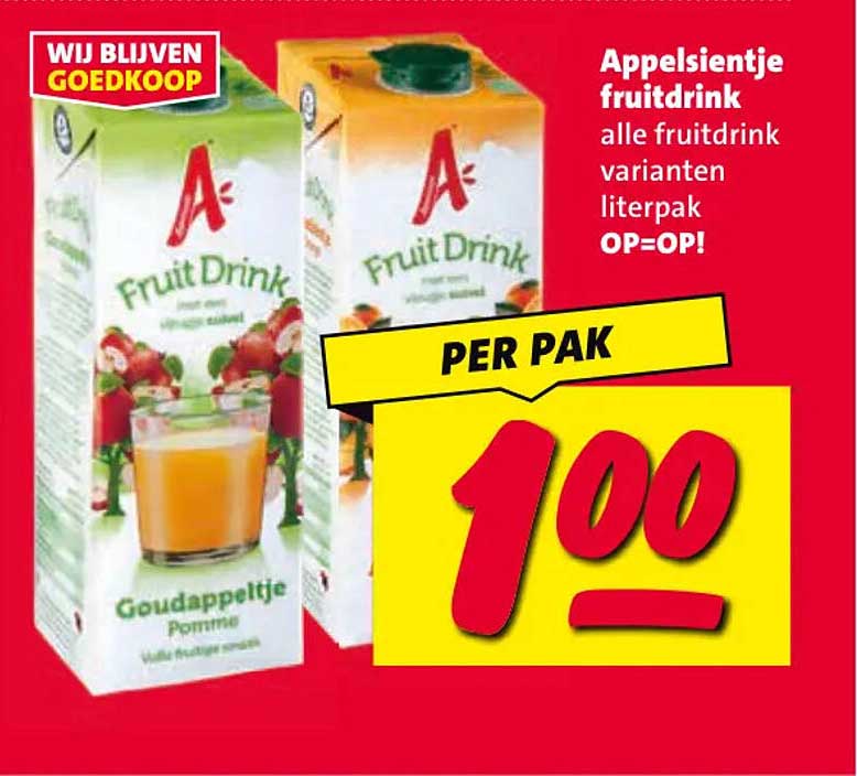 Appelsientje fruitdrink alle fruitdrink varianten literpak OP=OP! PER PAK