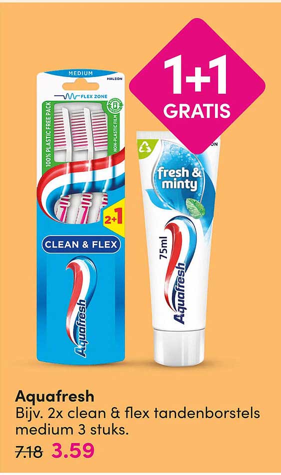 Aquafresh Bijv. 2x clean & flex tandenborstels medium 3 stuks. 1+1 GRATIS