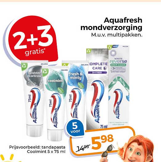Aquafresh mondverzorging M.u.v. multipakken. 2+3 gratis