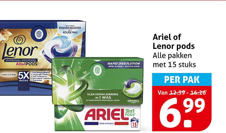 Ariel of Lenor pods Alle pakken met 15 stuks PER PAK