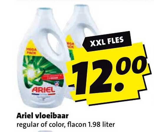 Ariel vloeibaar regular of color, flacon 1.98 liter XXL FLES