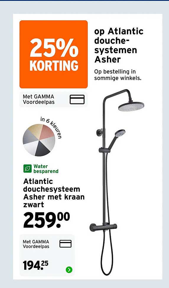 Atlantic douchesysteem Asher met kraan zwart 25% korting