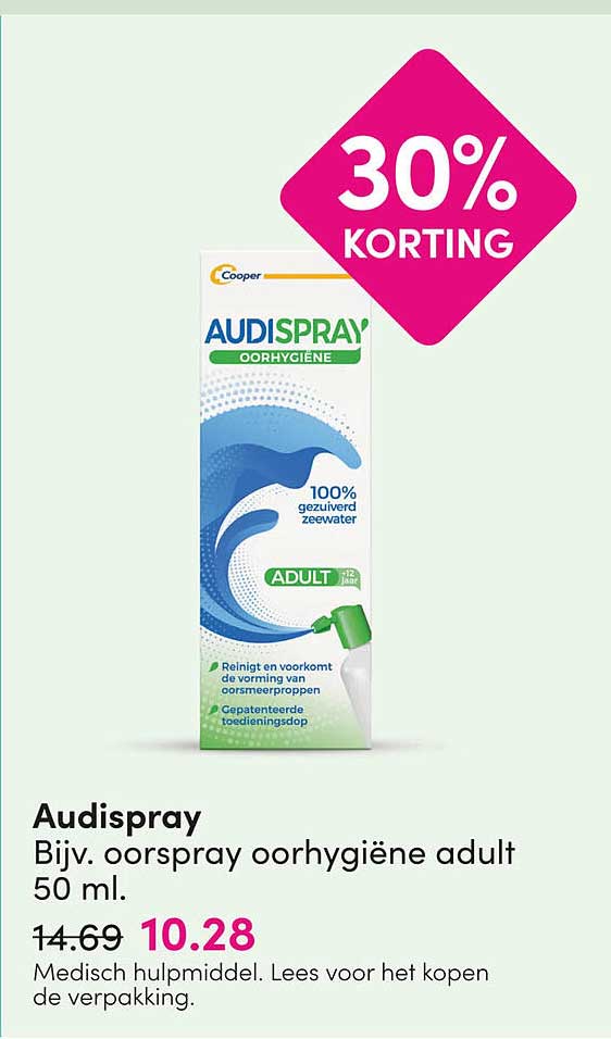 Audispray Bijv. oorspray oorhygiëne adult 50 ml. 30% korting
