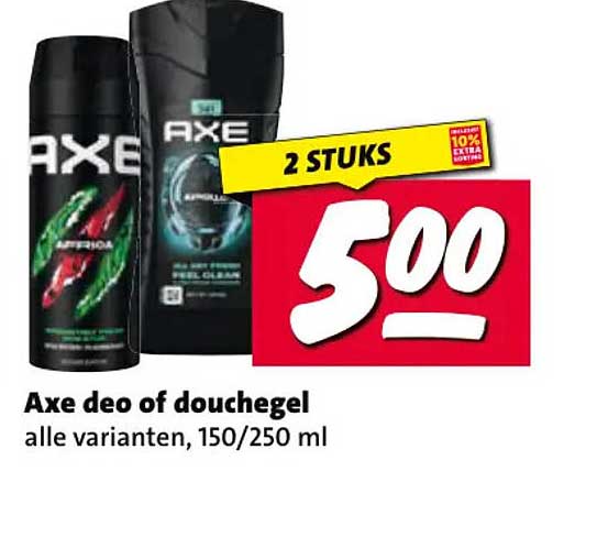Axe deo of douchegel alle varianten, 150/250 ml 2 STUKS