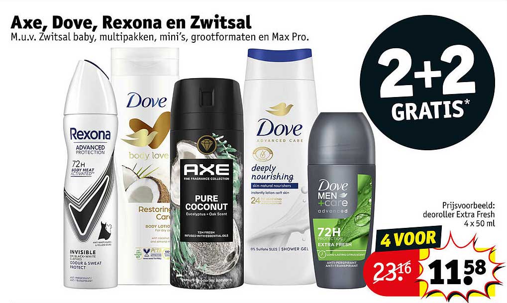 Axe, Dove, Rexona en Zwitsal 2+2 GRATIS