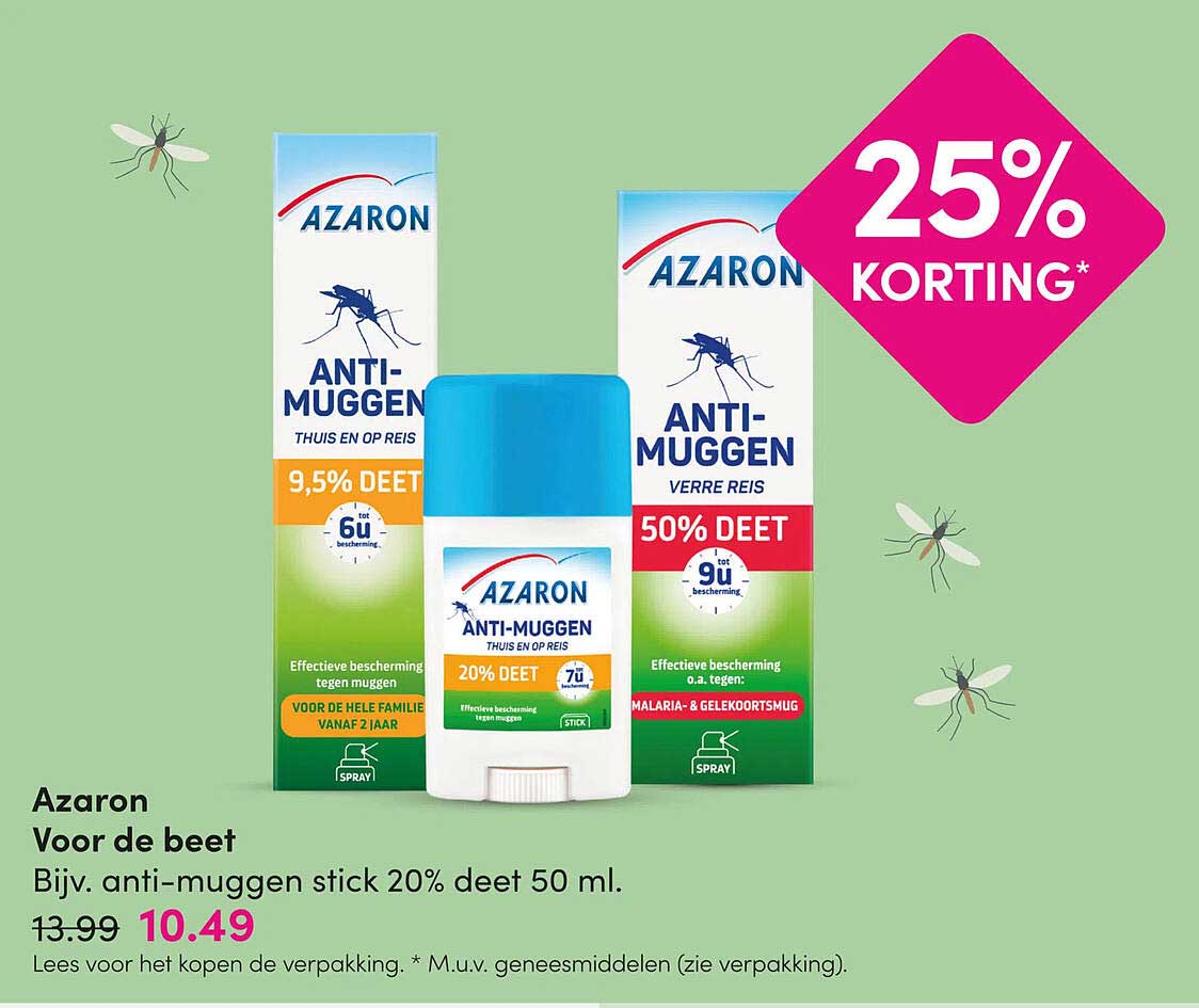 Azaron Voor de beet Bijv. anti-muggen stick 20% deet 50 ml. 25% KORTING*