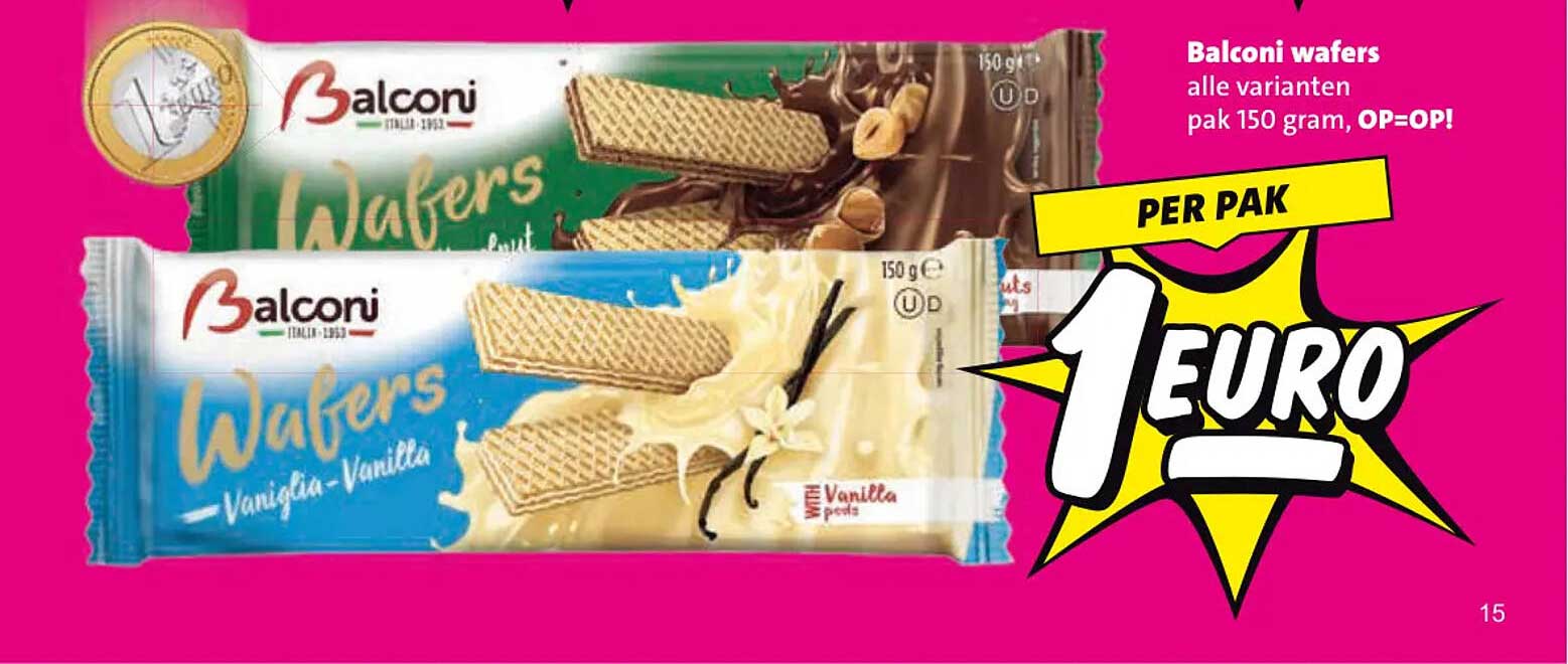 Balconi wafers alle varianten pak 150 gram, OP=OP! PER PAK 1 EURO