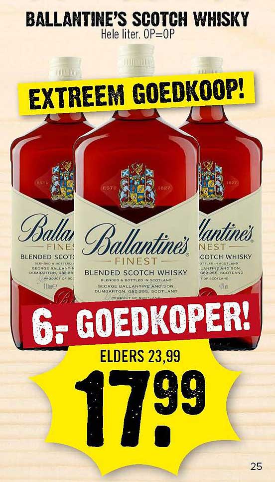 BALLANTINE'S SCOTCH WHISKY Hele liter. OP=OP EXTREEM GOEDKOOP! 6- GOEDKOPER!