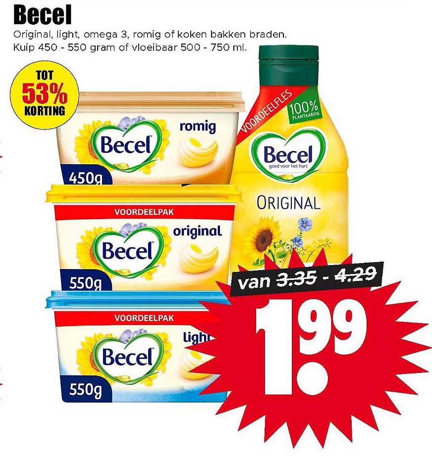 Becel Original, light, omega 3, romig of koken bakken braden