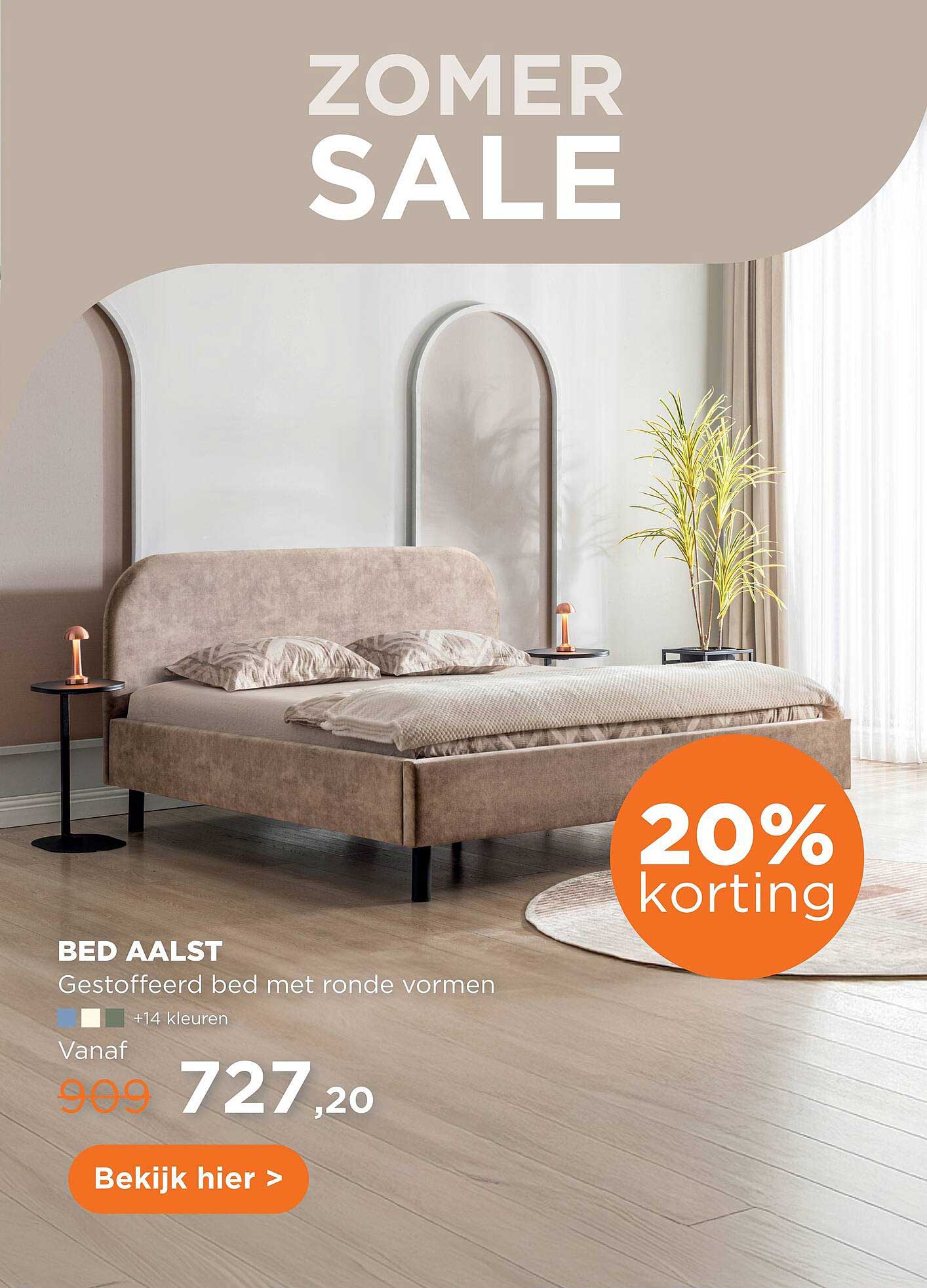 BED AALST Gestoffeerd bed met ronde vormen 20% korting