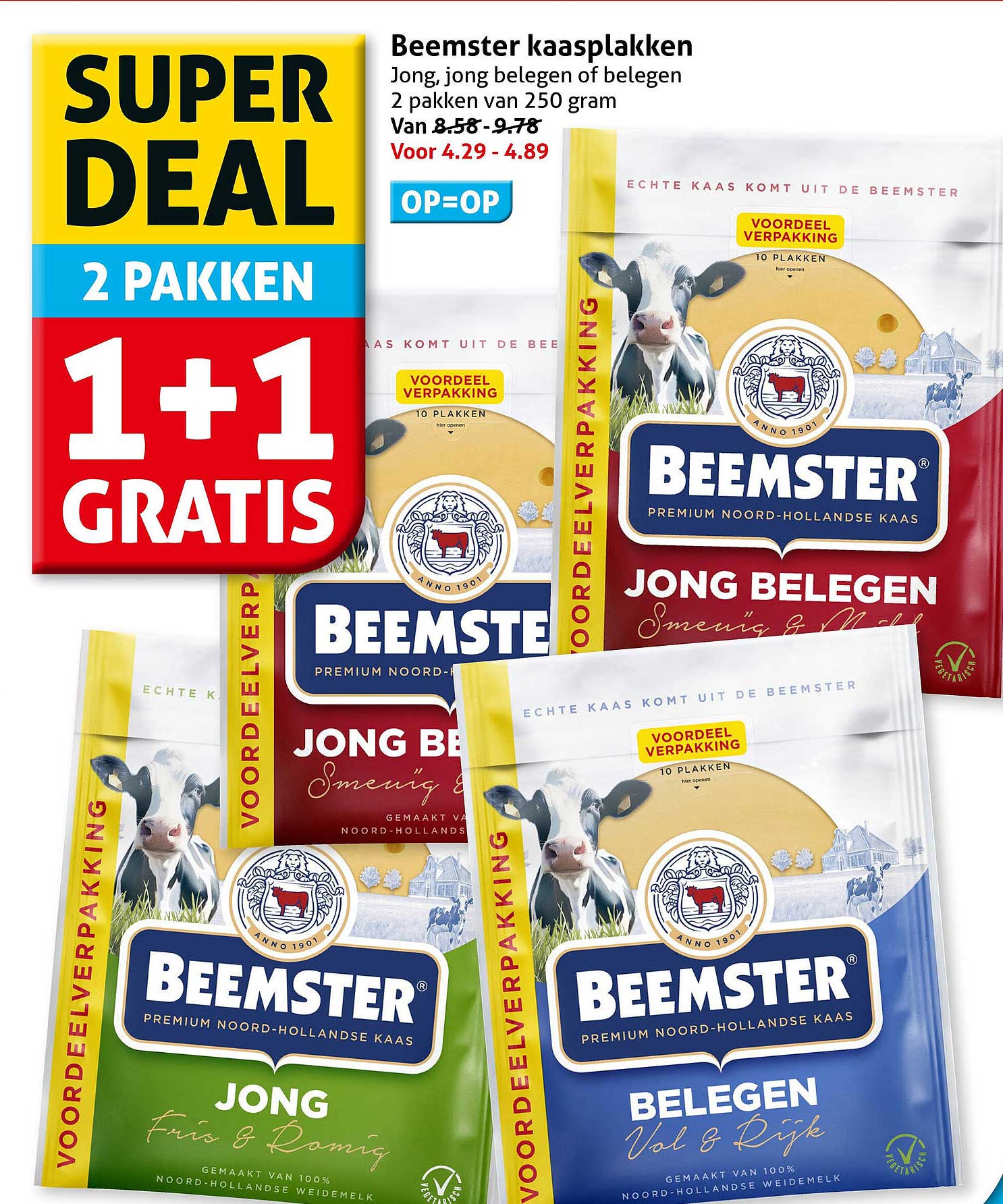 Beemster kaasplakken 2 pakken 1+1 gratis